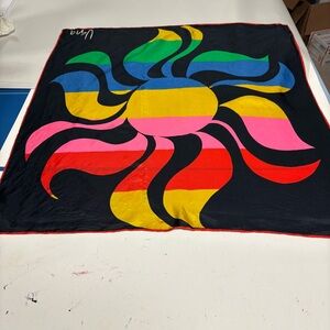 Vintage Vera Neumann Colorful Sunburst Silk Scarf 27x27”